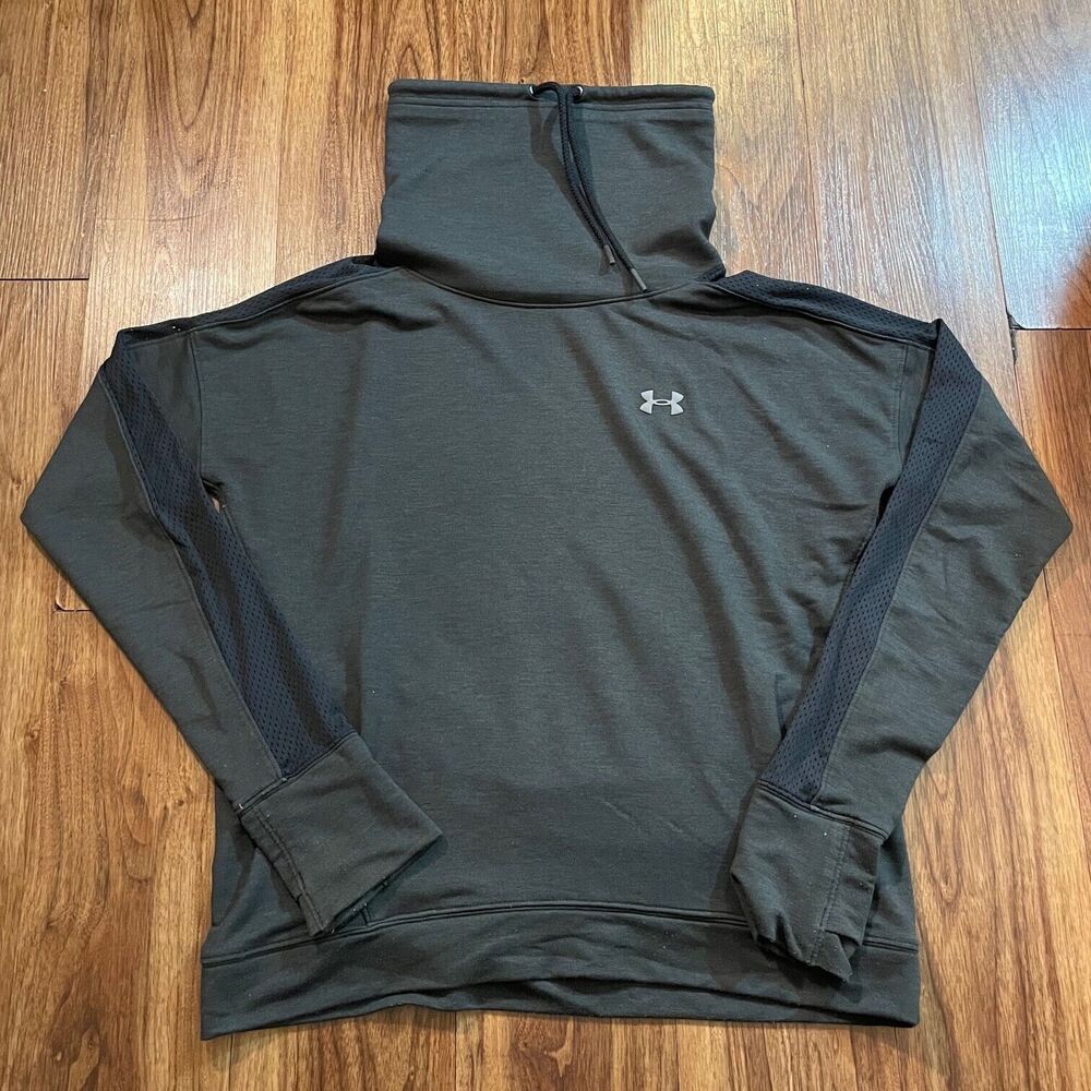 Under Armour Cowl Neck Loose Drawstring Pullover Sweater Thumbholes Gray Women M